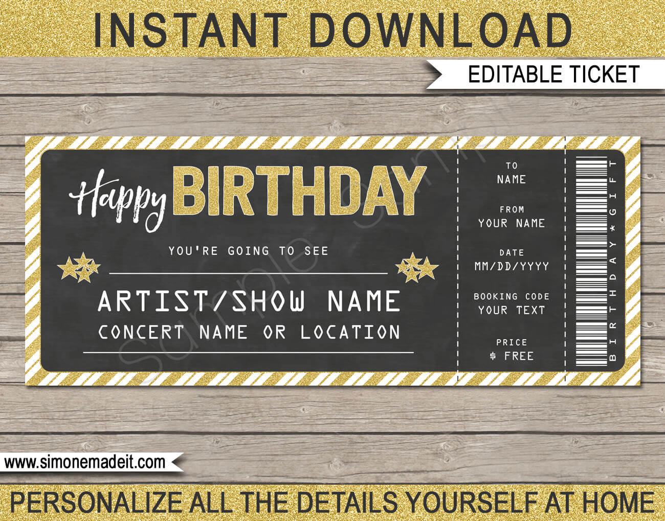 Printable Concert Ticket Template | Birthday Gift Voucher Intended For Golf Gift Certificate Template