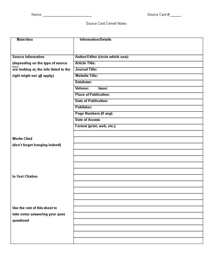 Printable Cornell Note Taking Word Templates At With Note Taking 