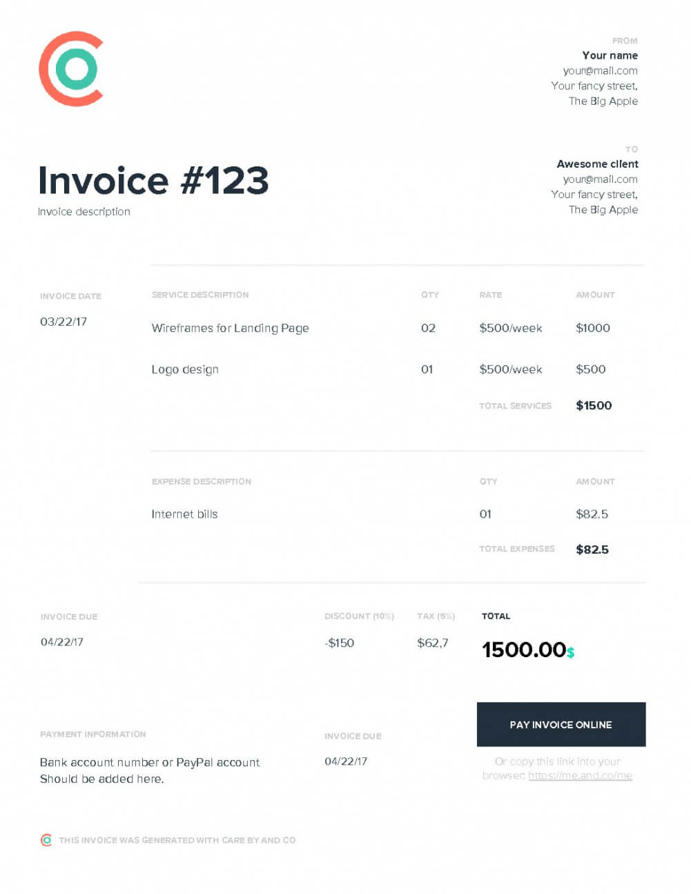 Printable Free Creative Invoice Template | Excel | Pdf Pertaining To Web Design Invoice Template Word