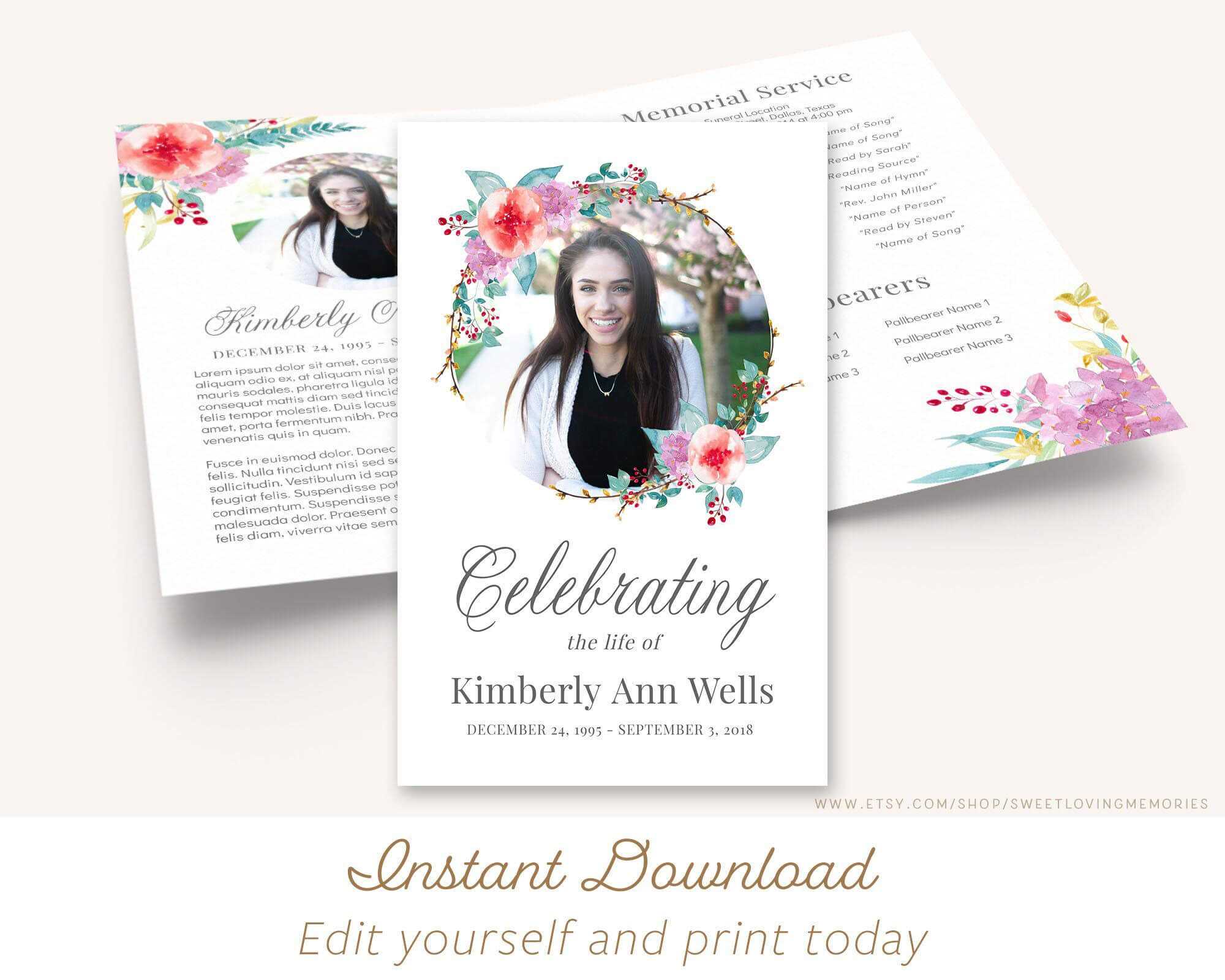 Printable Funeral Program | Memorial Service Program Throughout Memorial Brochure Template