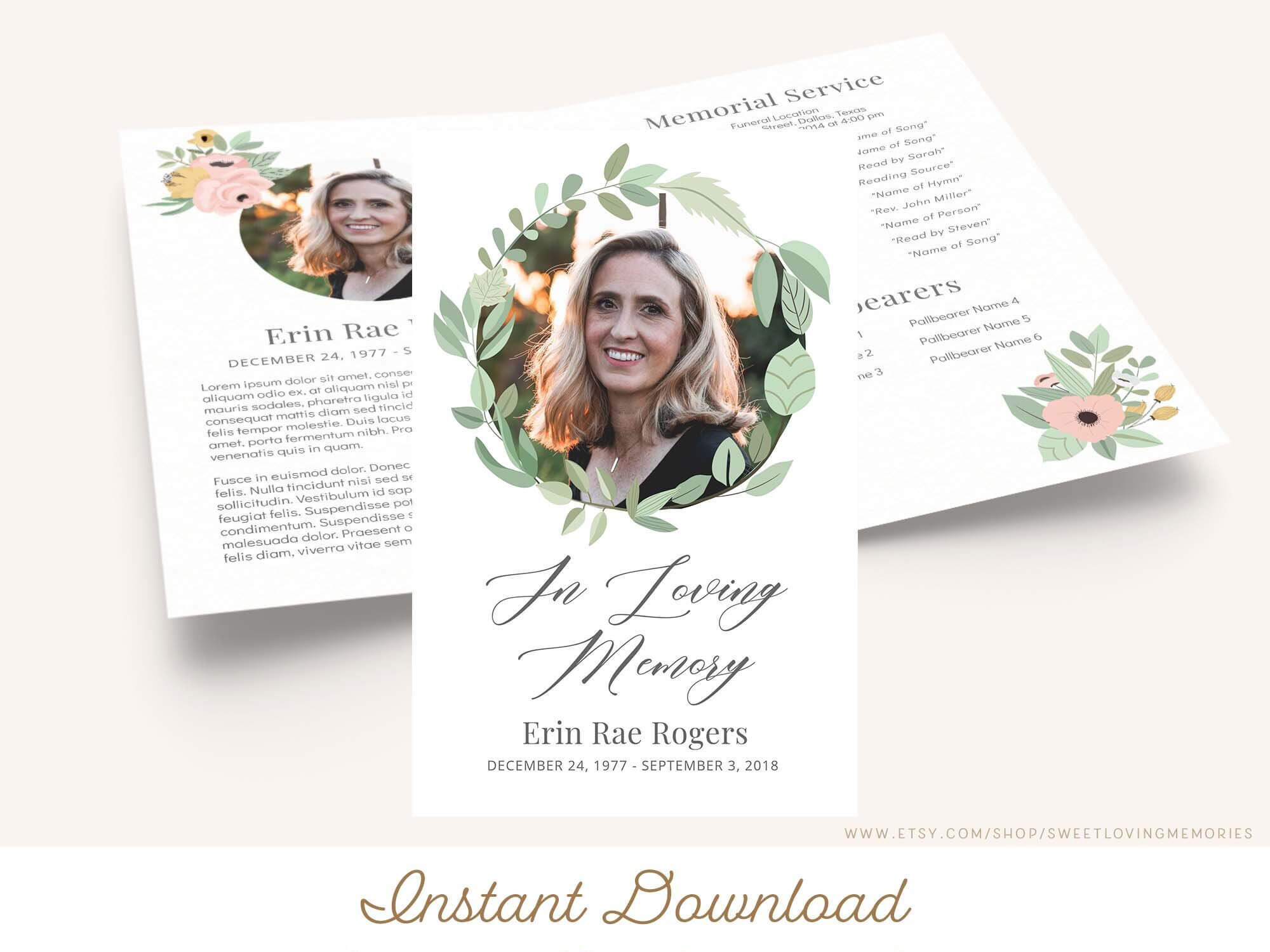 Printable Funeral Program Template | Greenery Memorial Within Memorial Brochure Template