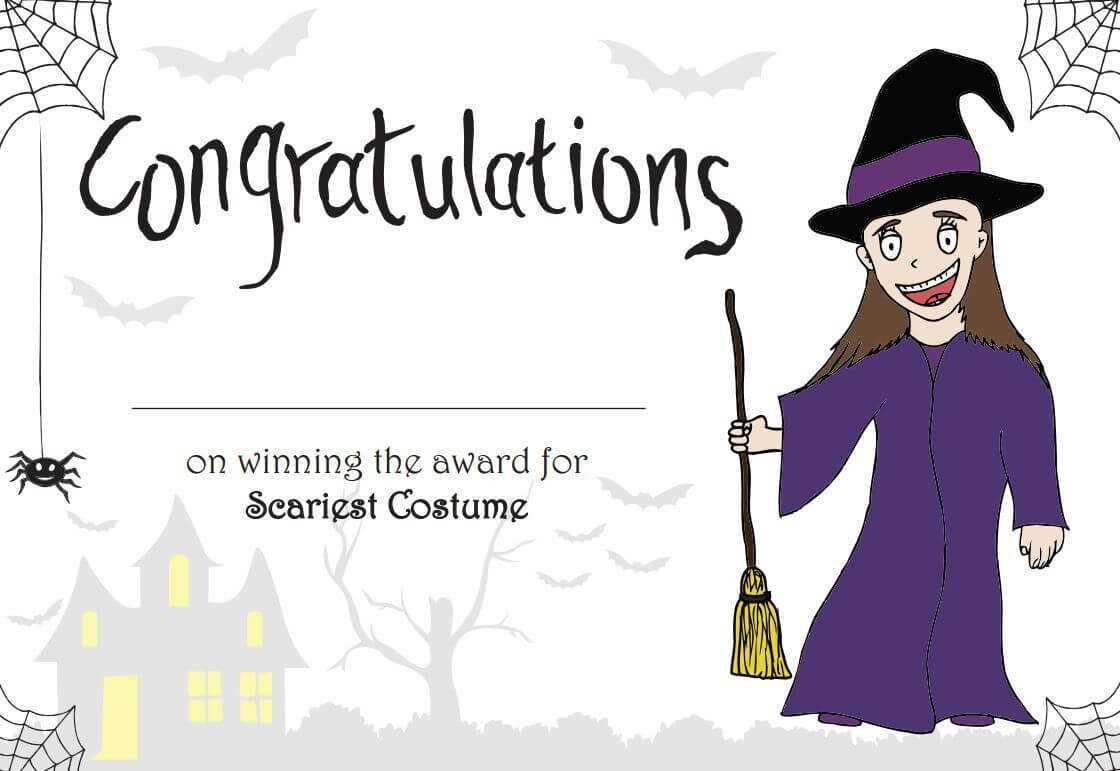 Printable Halloween 'scariest Costume' Certificate For In Halloween Costume Certificate Template