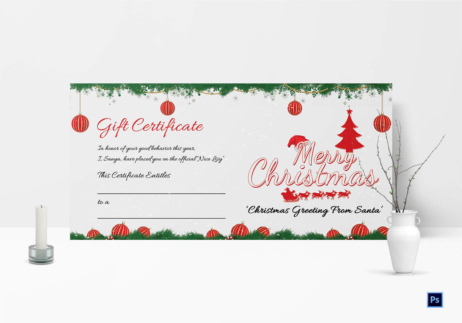 Printable Merry Christmas Gift Certificate With Regard To Free Christmas Gift Certificate Templates