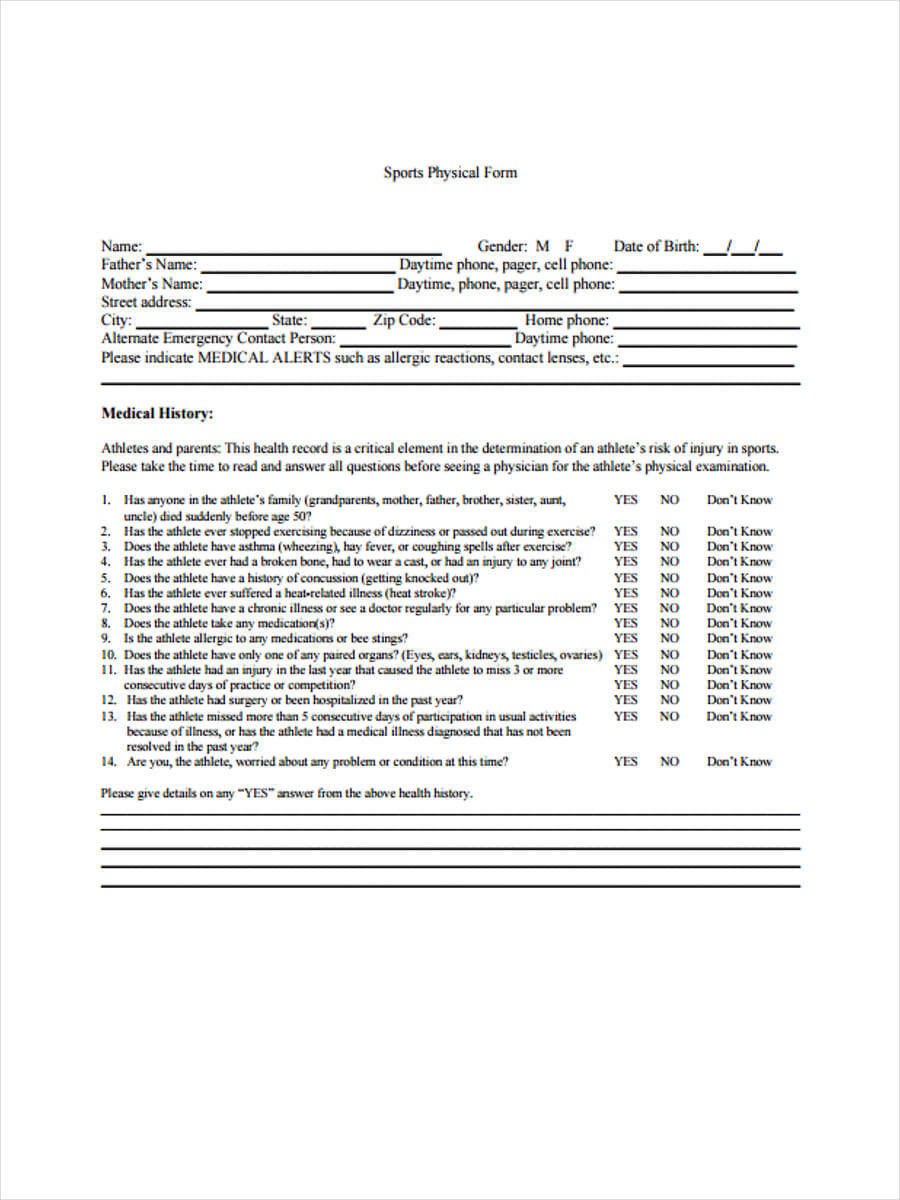 Printable Physical Form 9 Free Documents In Word Pdf Generic With History And Physical Template Word