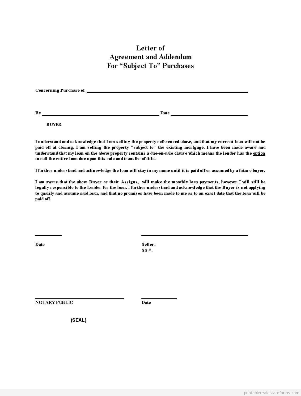 Printable Sample St Letter Of Agreement   Buy Form | Simple With Regard To Blank Legal Document Template