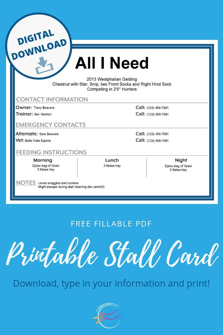 Printable Stall Card – The Printable Pony With Regard To Horse Stall Card Template