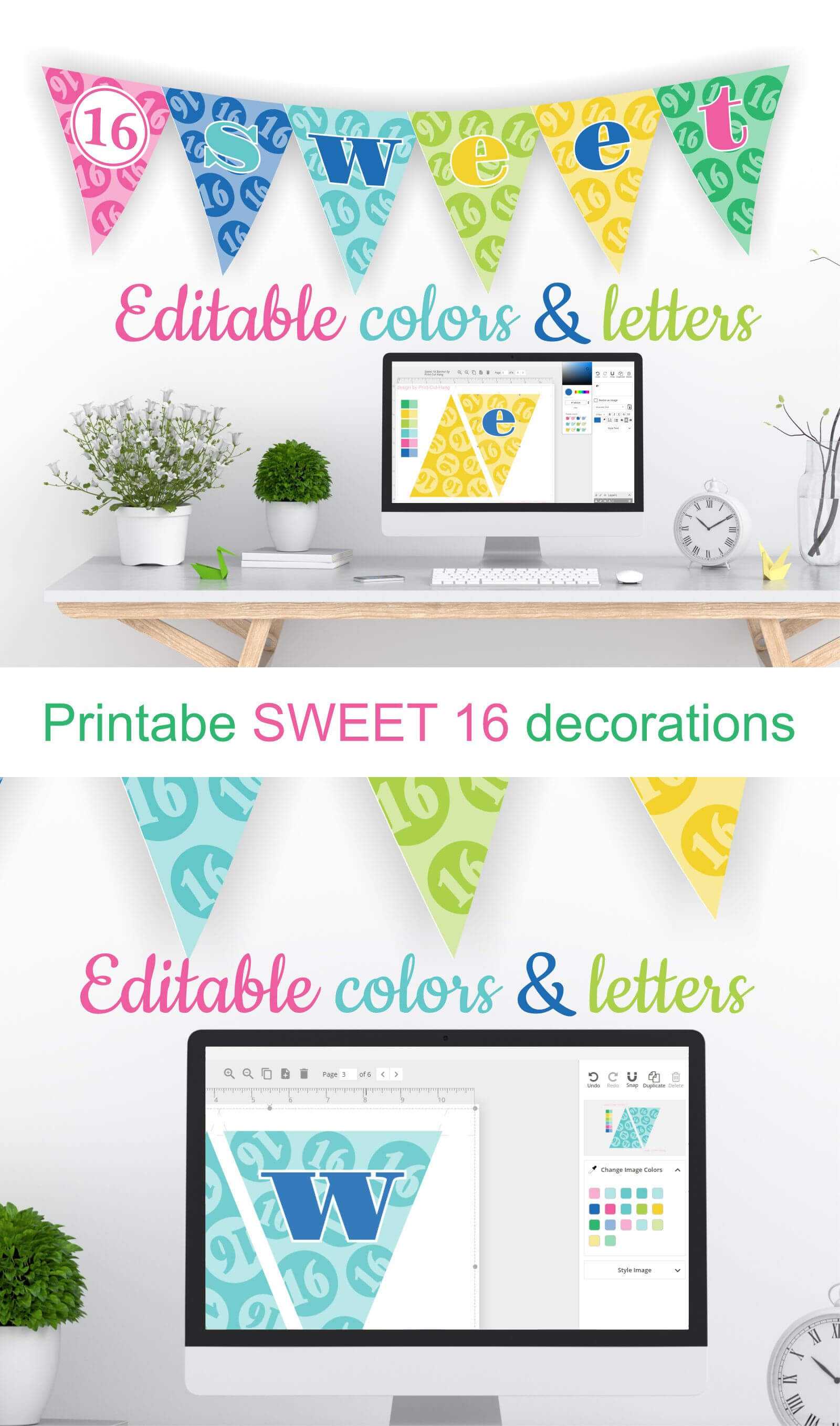 Printable Sweet 16 Decorations – Editable Banner – Customize In Sweet 16 Banner Template