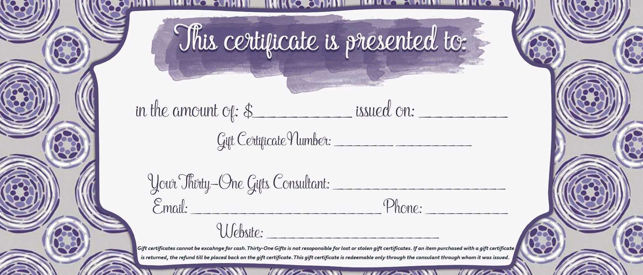 Printable Thirty One Gift Certificate For Your Thirty One Inside Massage Gift Certificate Template Free Printable