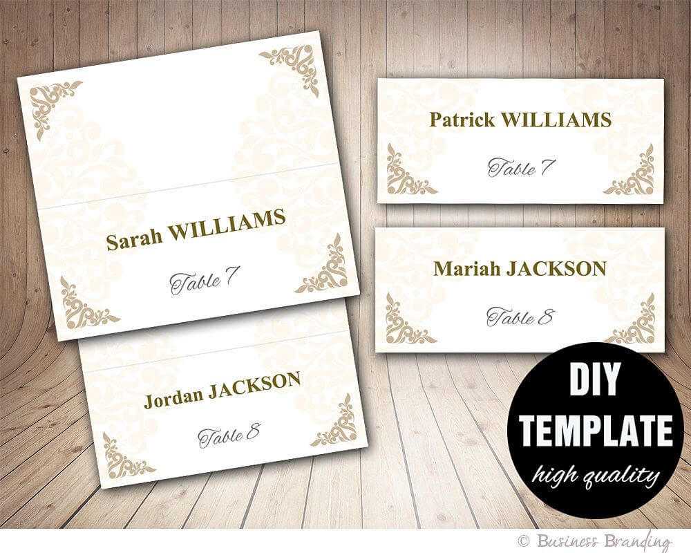 Printable Wedding Placecard Template 3.5X2 Foldover, Diy For Fold Over Place Card Template