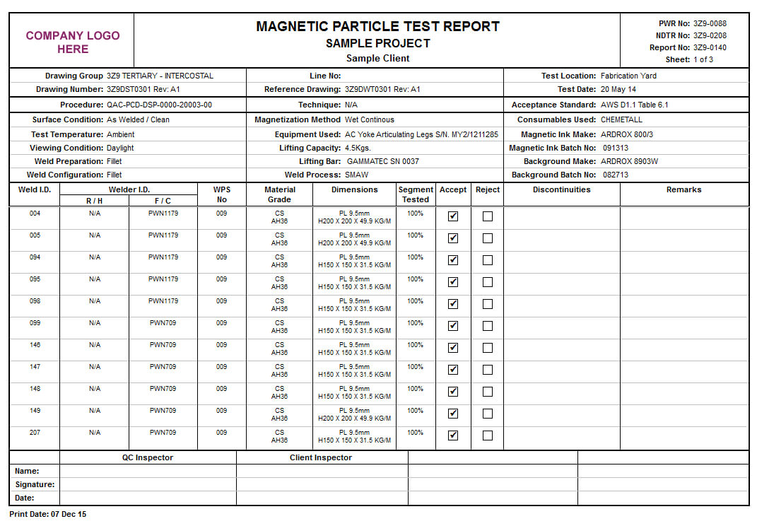Product Detail For Welding Inspection Report Template