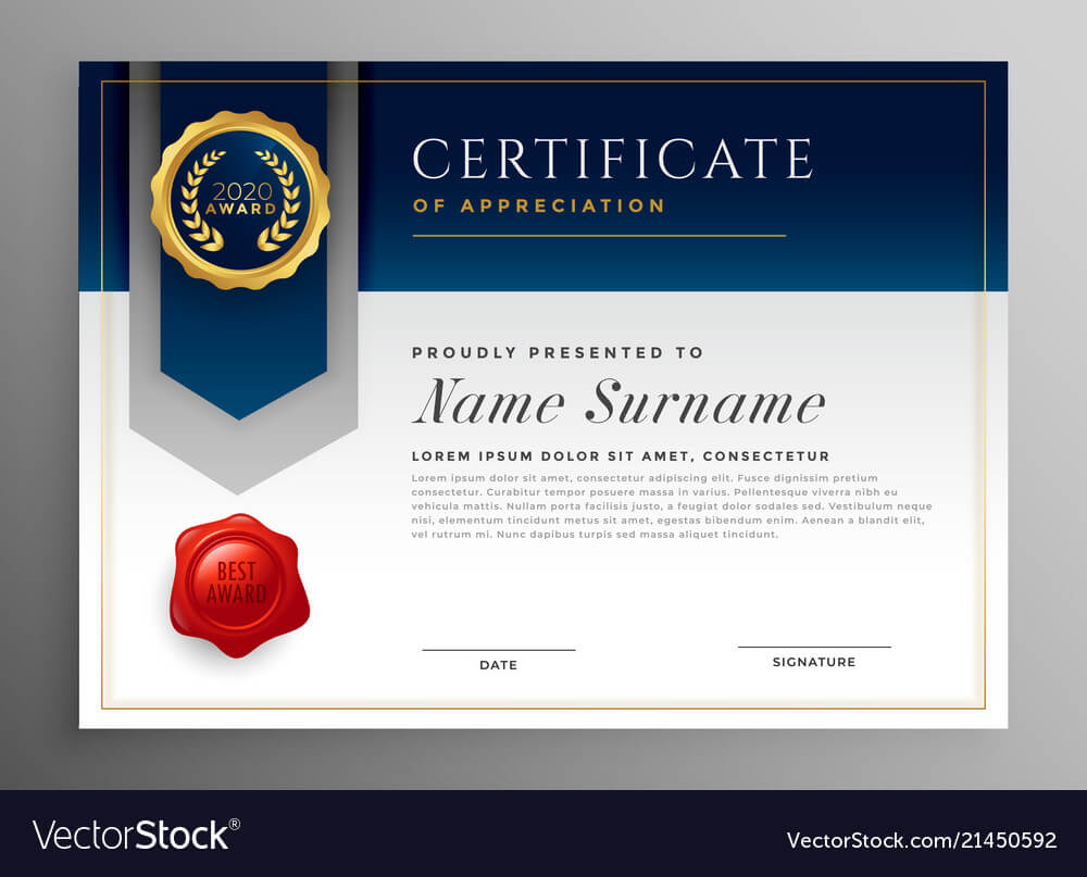 Professional Blue Certificate Template Design With Regard To Professional Award Certificate Template