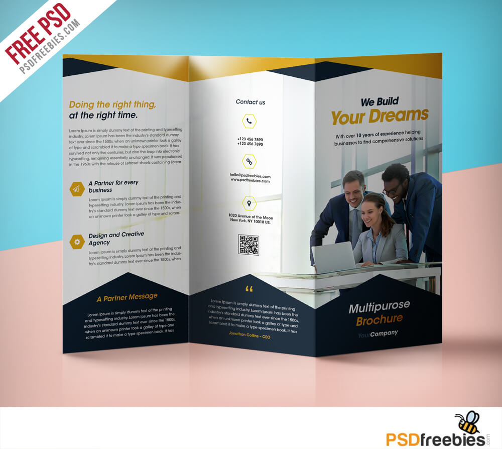 Professional Corporate Tri Fold Brochure Free Psd Template With Free Three Fold Brochure Template