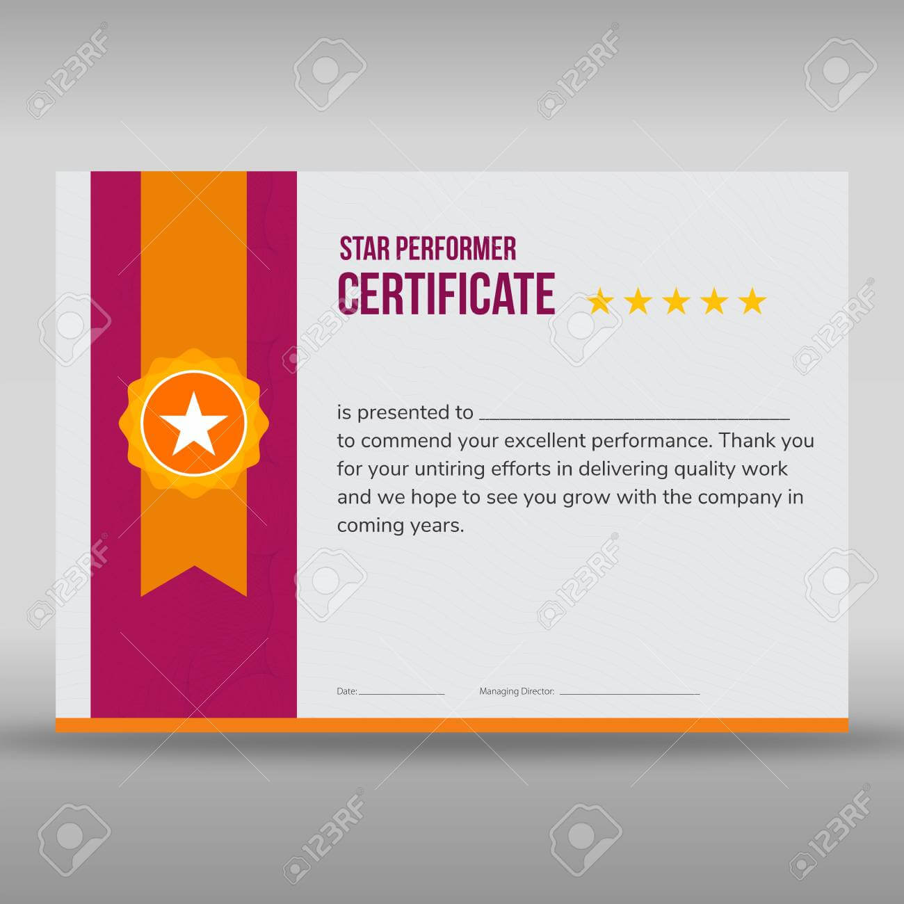 Professional Purple And Gold Star Performer Print Ready Certificate.. With Regard To Star Performer Certificate Templates