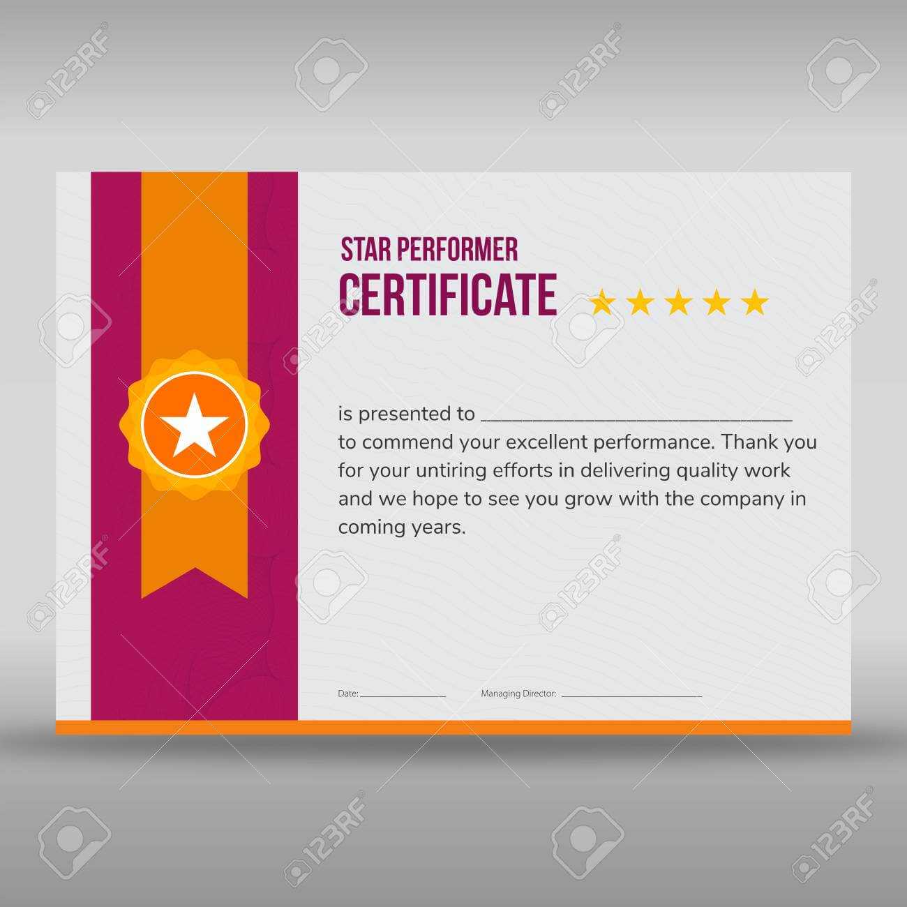 Professional Purple And Gold Star Performer Print Ready Certificate.. With Regard To Star Performer Certificate Templates