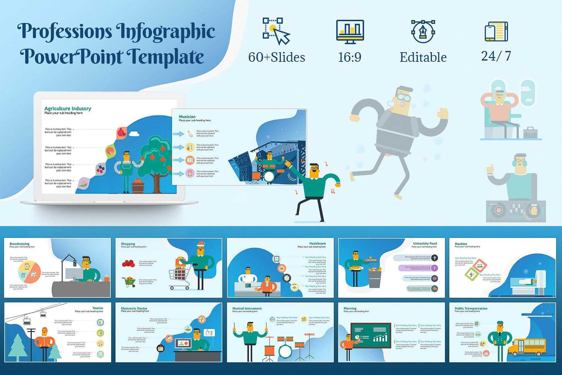 Professions Infographic Ppt Template #soothing#flat#vector Throughout Powerpoint Templates Tourism