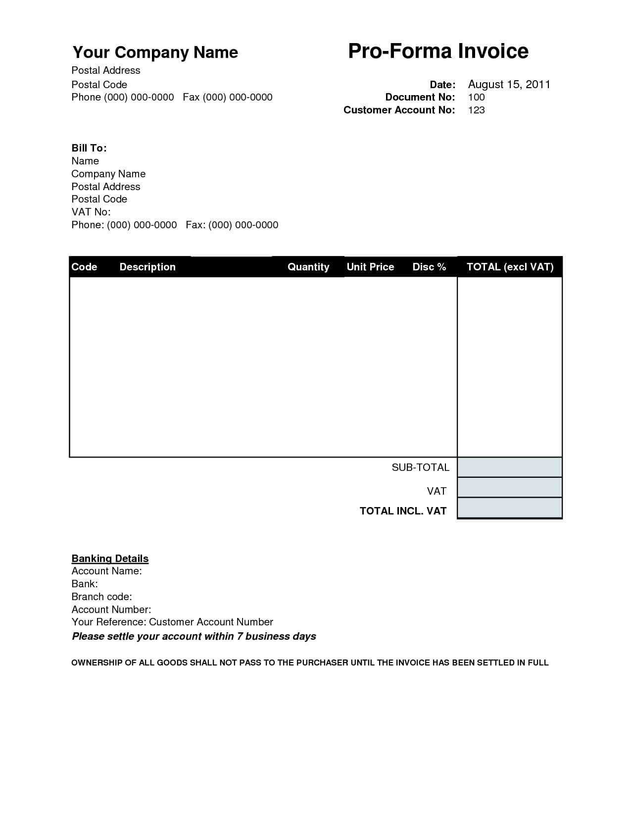 Proforma Invoice Sample Invoice Template Ideas Performa Throughout Free Proforma Invoice Template Word