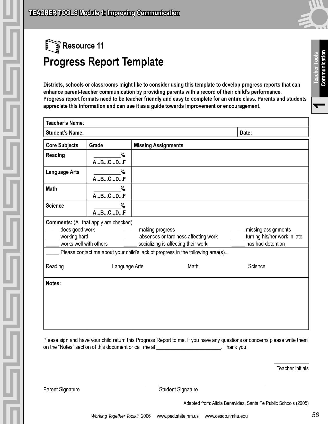 Progress Report Template | Progress Report Template - Pdf With Report Card Template Pdf