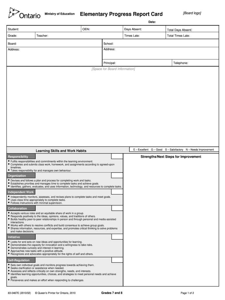 Progress Reports Ontario – Fill Online, Printable, Fillable Pertaining To School Progress Report Template