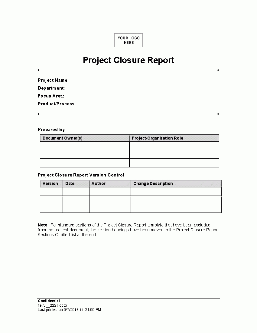 Project Closure Report (Word) - Flevypro Document With Closure Report Template