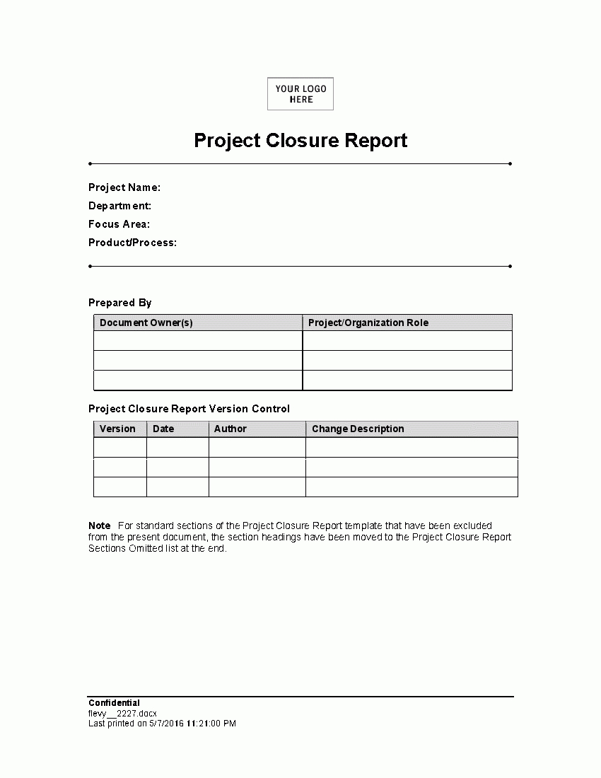 Project Closure Report (Word) – Flevypro Document With Closure Report Template