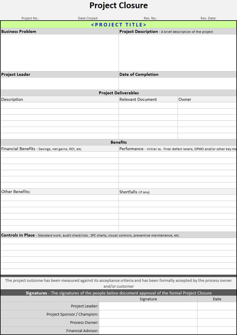 Project Closure Template | Continuous Improvement Toolkit Pertaining To Closure Report Template