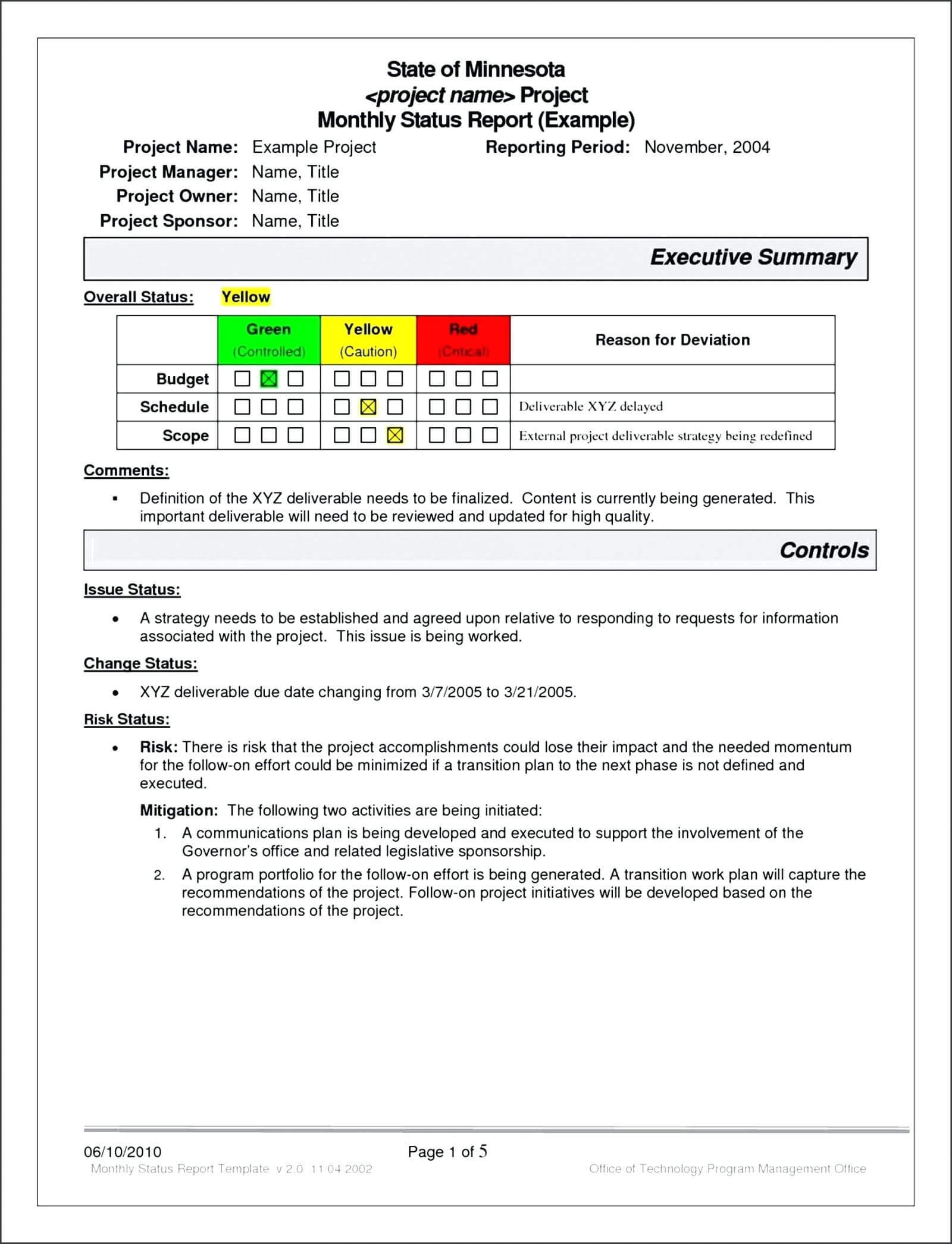 Project Management Report Template Excel Atus Free S Within Deviation Report Template