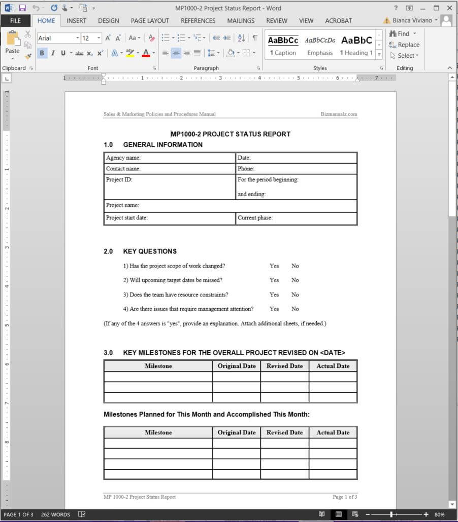 Project Status Report Template | Mp1000 2 Regarding Team Progress Report Template