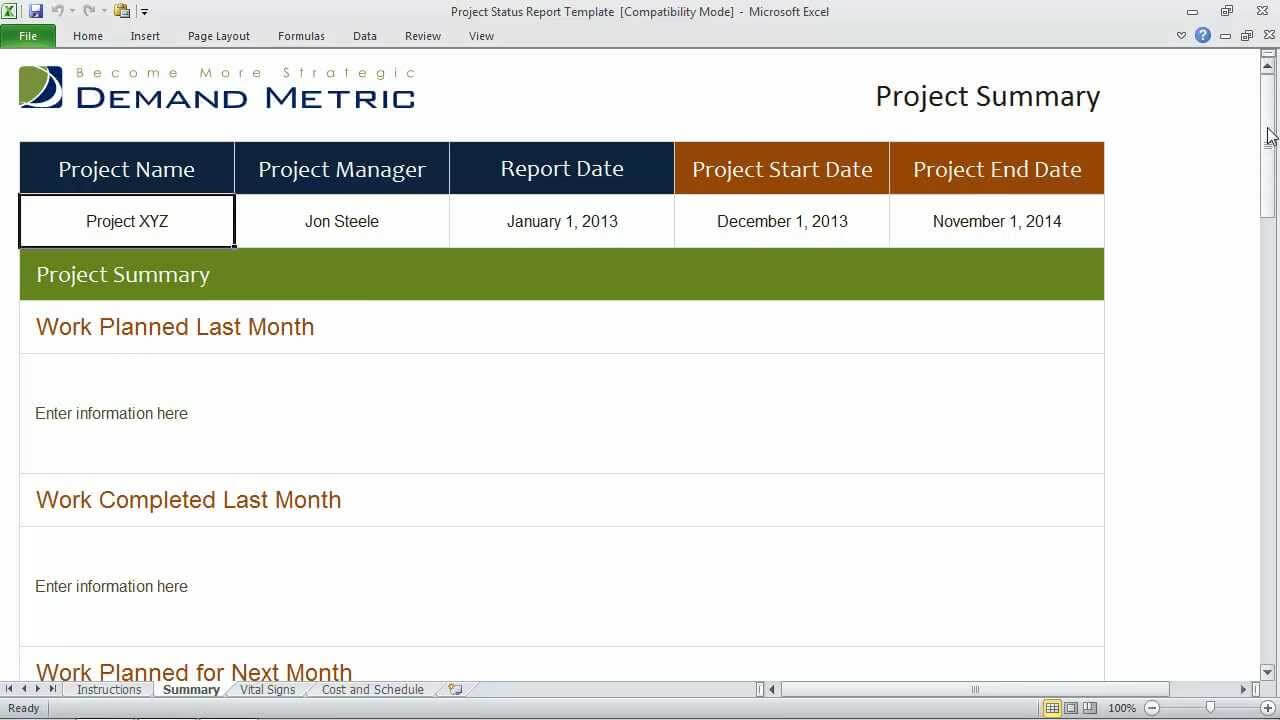 Project Status Report Template Within Project Status Report Template In Excel