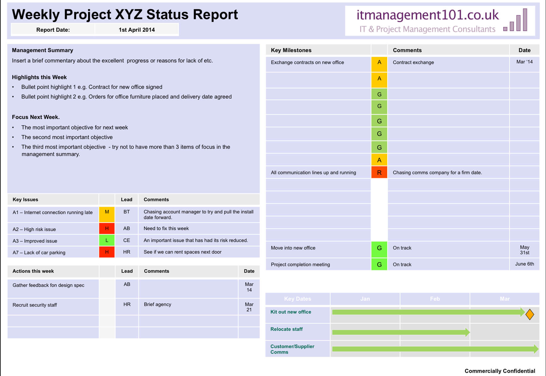 Project Summary On A Page Status Template: Single Page Report With One Page Status Report Template