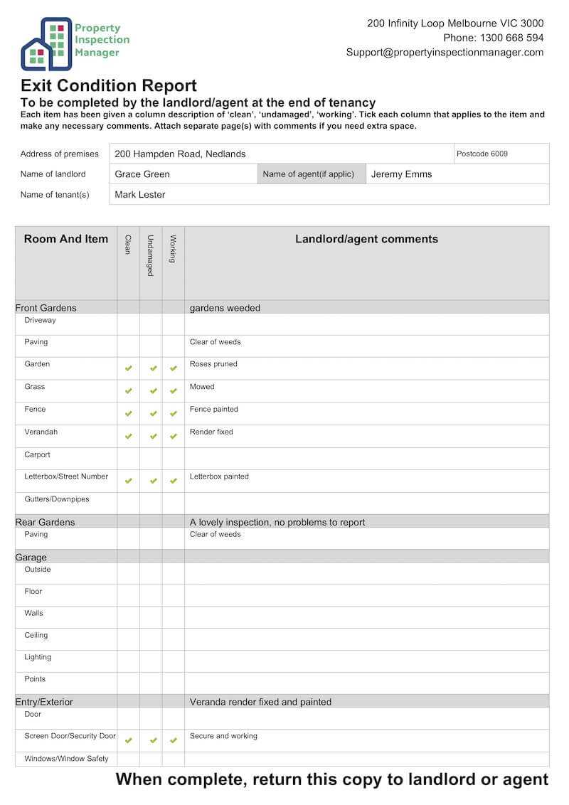 Property Inspection Manager Inside Property Condition Assessment Report Template