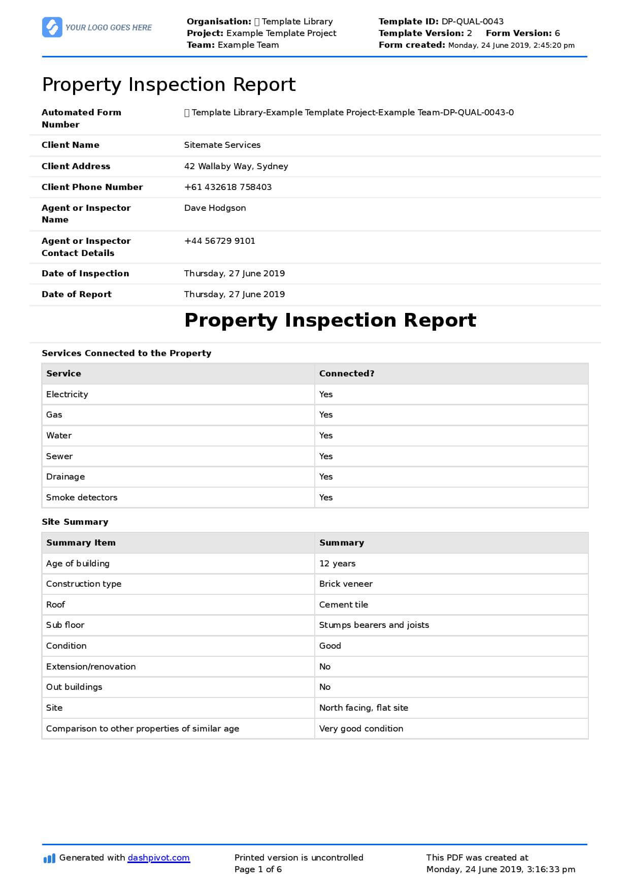 Property Inspection Report Template (Free And Customisable) Within Home Inspection Report Template