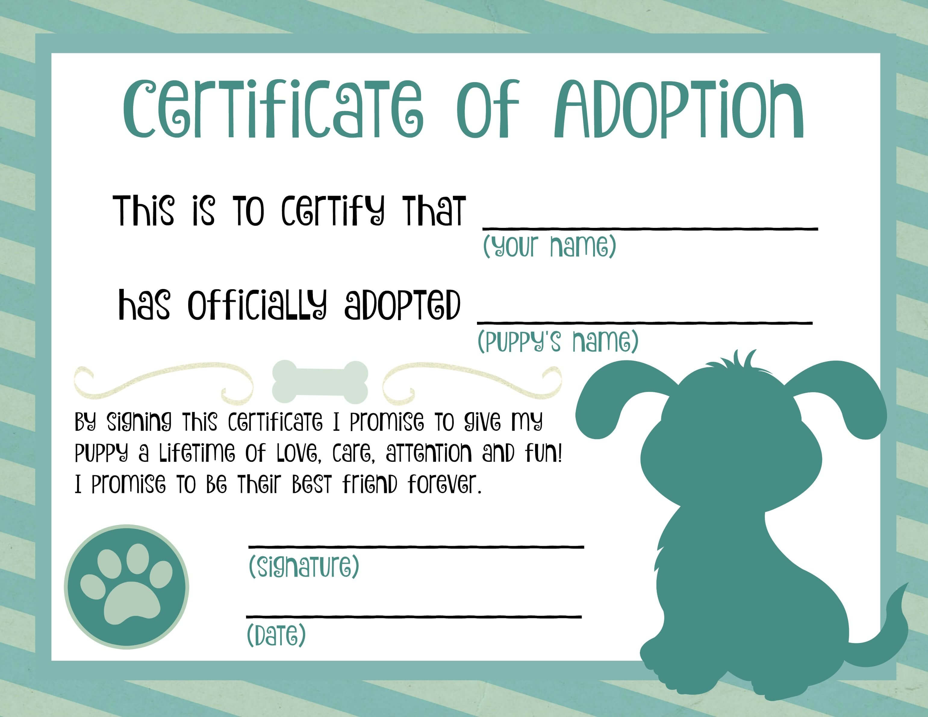 Puppy Adoption Certificate In 2019 | Adoption Certificate Regarding Pet Adoption Certificate Template