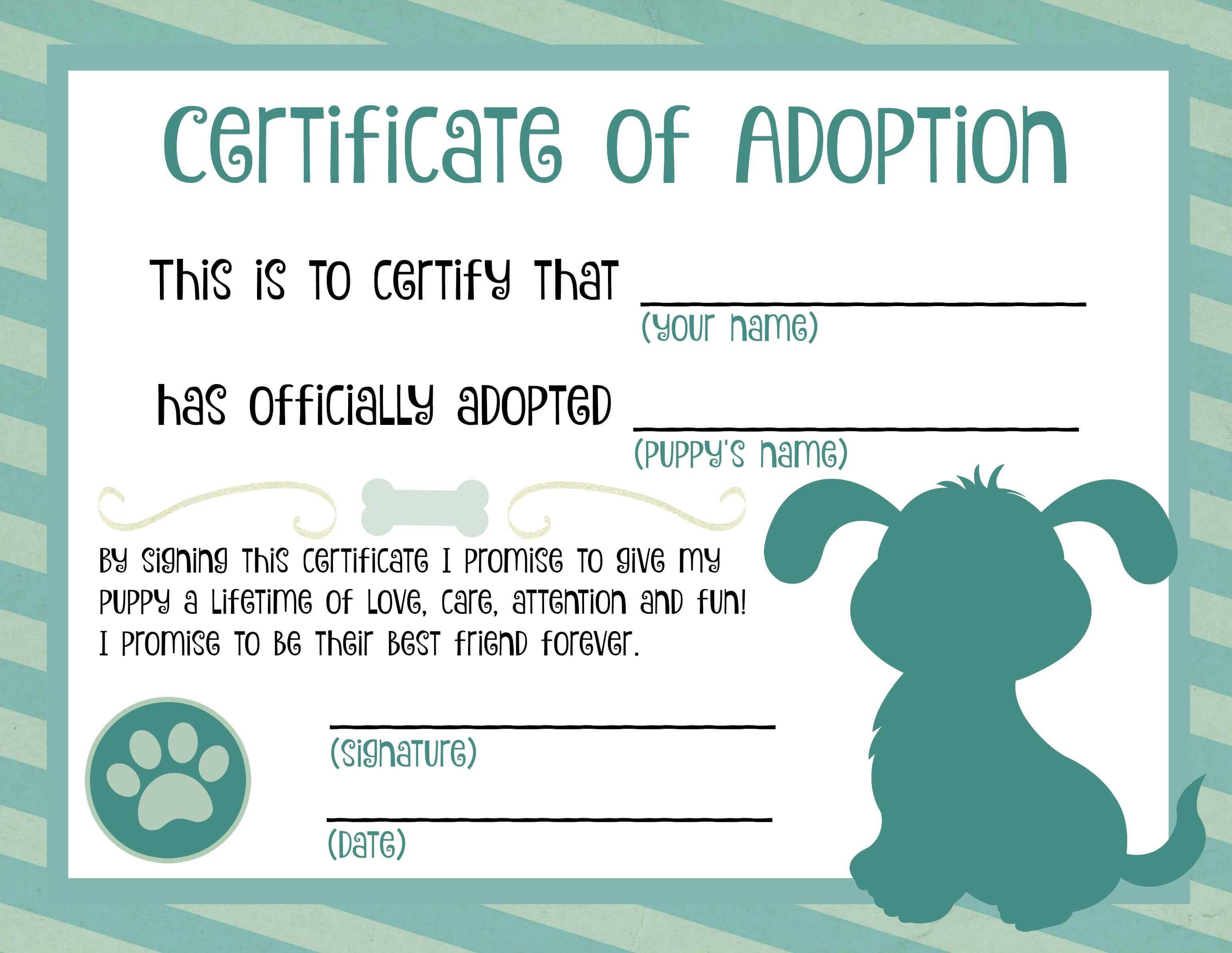 Puppy Adoption Certificate In 2019 | Adoption Certificate Regarding Pet Adoption Certificate Template