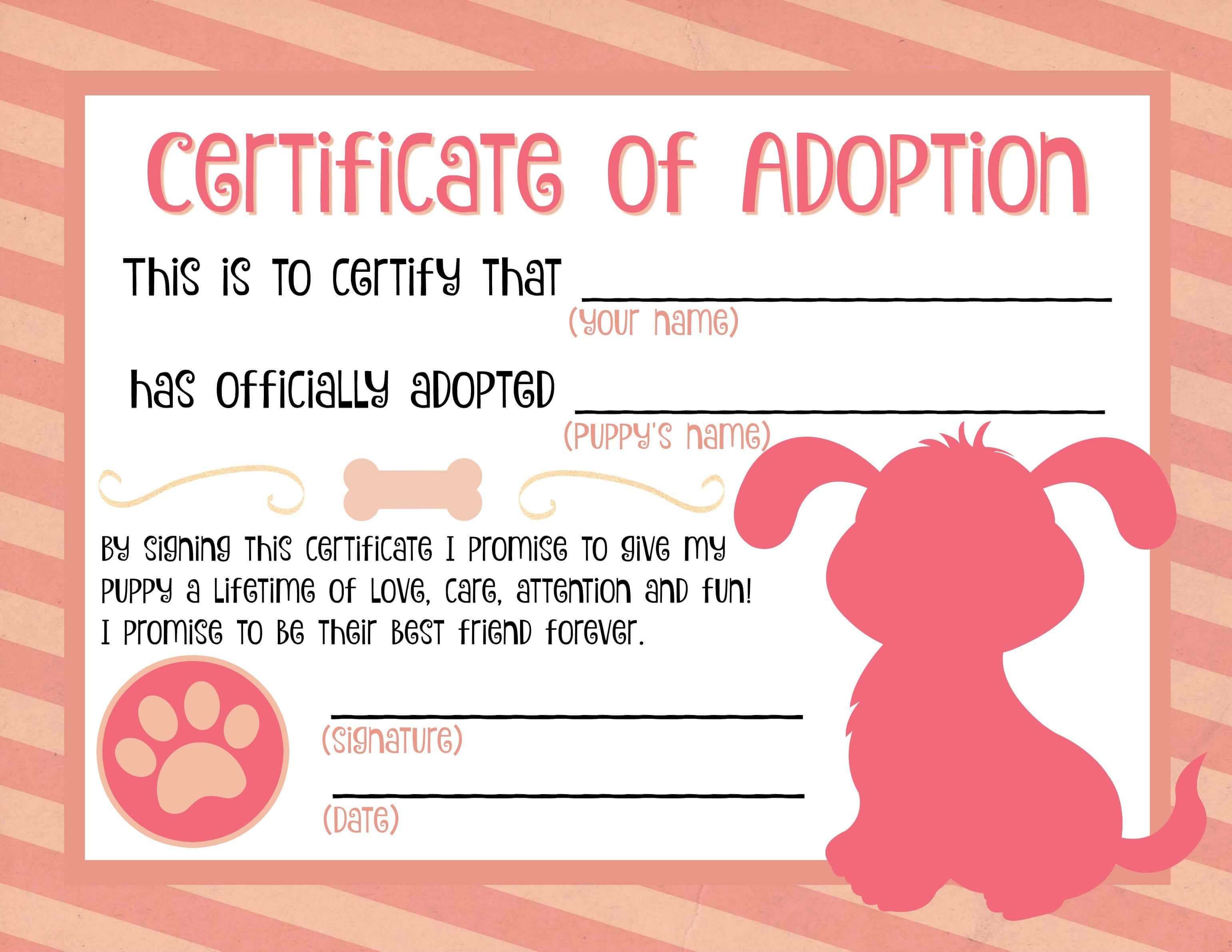 Puppy Adoption Certificate … In 2019 | Puppy Birthday Inside Pet Adoption Certificate Template