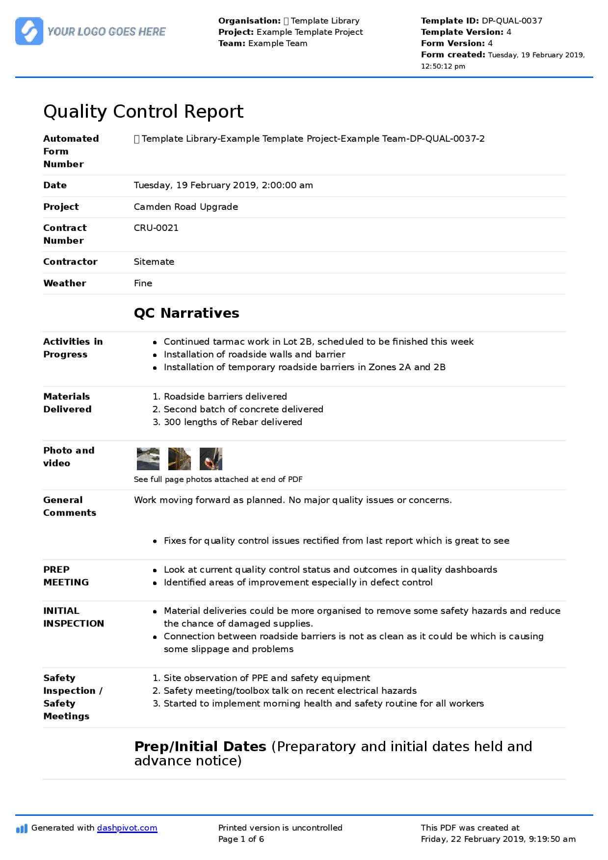 Qa Qc Report Template And Sample With Customisable Format For Software Quality Assurance Report Template