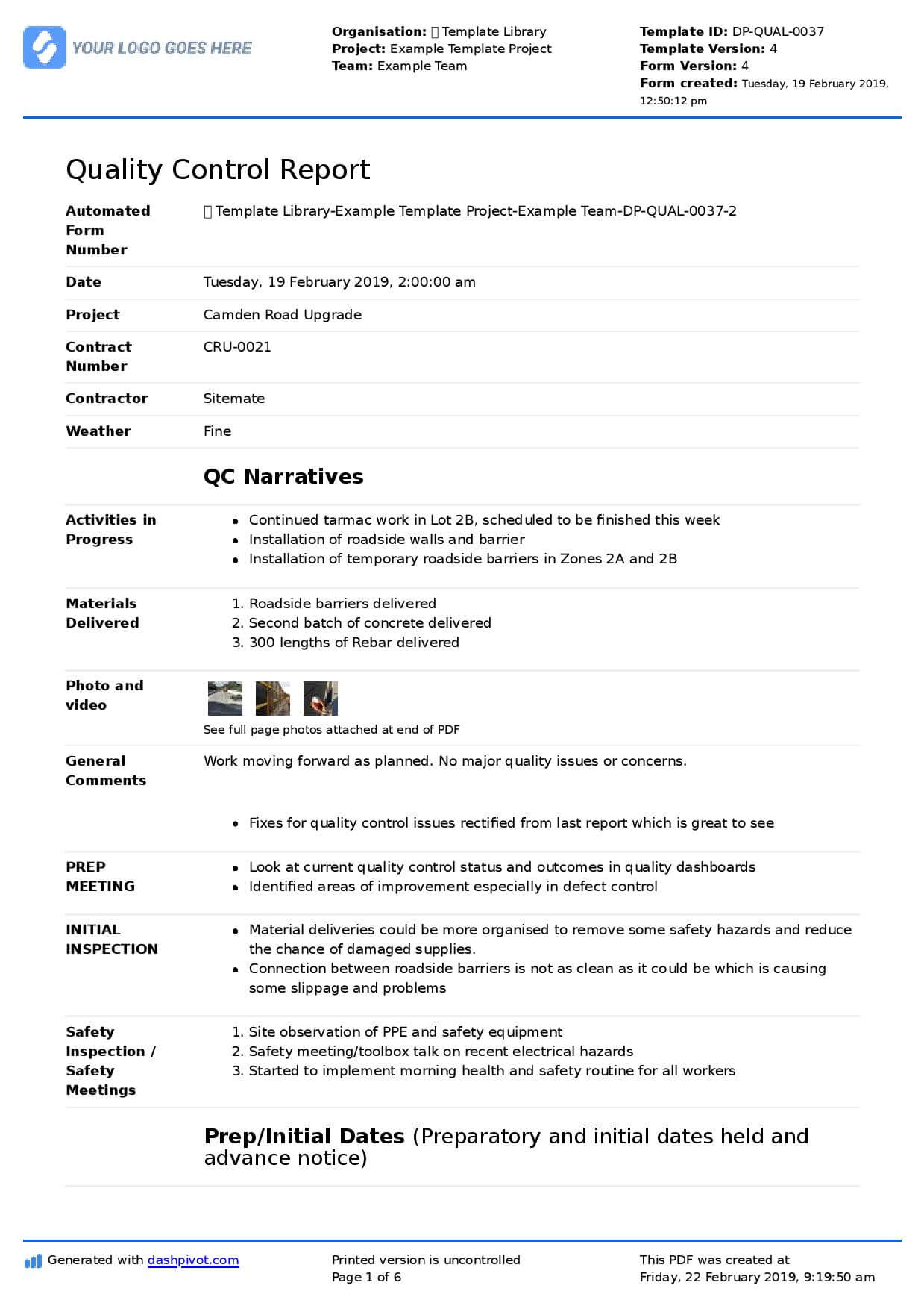 Qa Qc Report Template And Sample With Customisable Format Inside Health Check Report Template