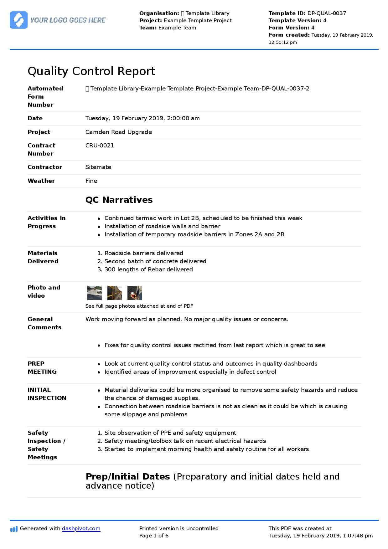 Qc Report Template (Better Format Than Excel) – Free To Use For Report Requirements Document Template