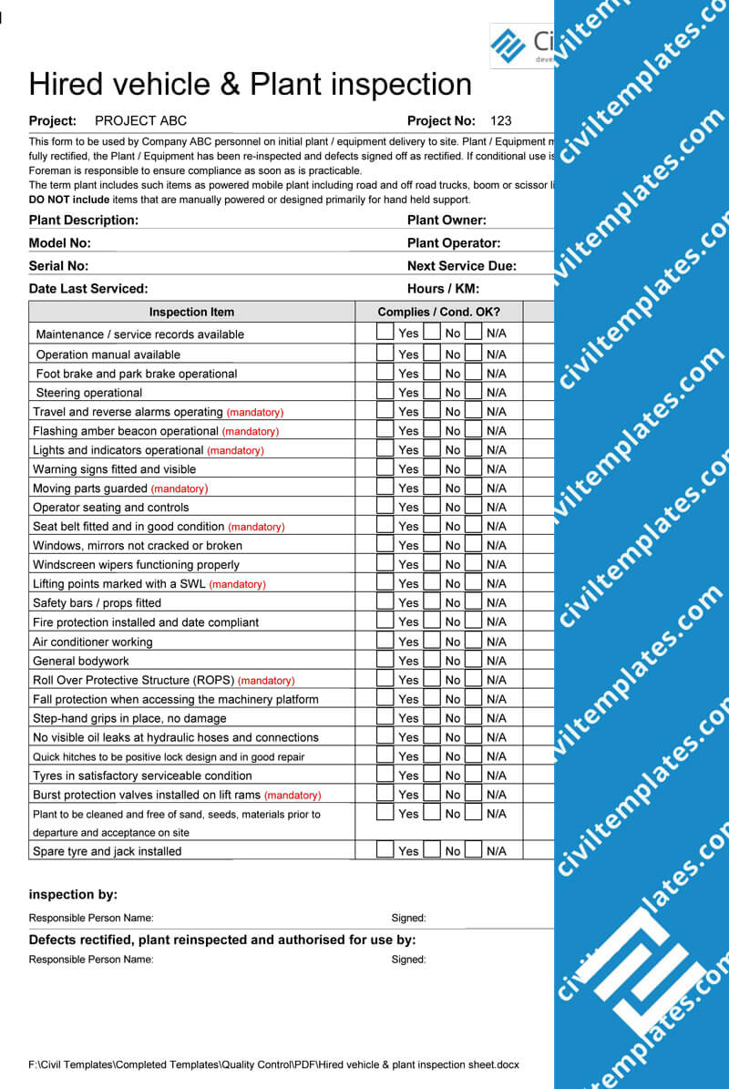 Quality Control – Template Store Inside Drainage Report Template