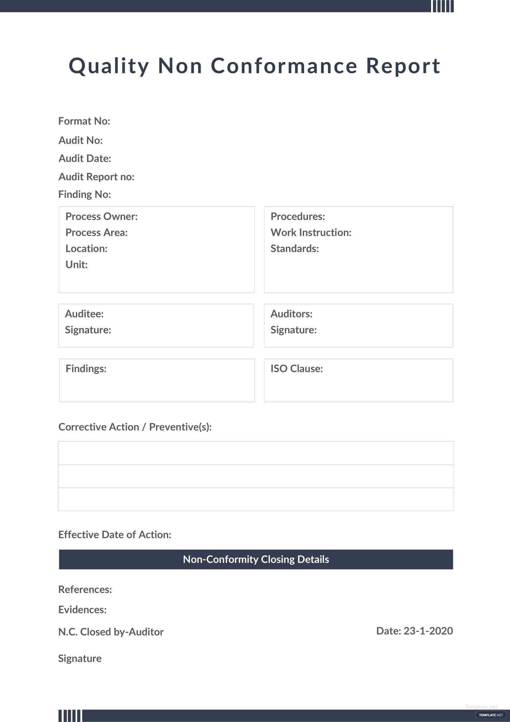 Quality Non Conformance Report Template – Yupar.magdalene Pertaining To Quality Non Conformance Report Template