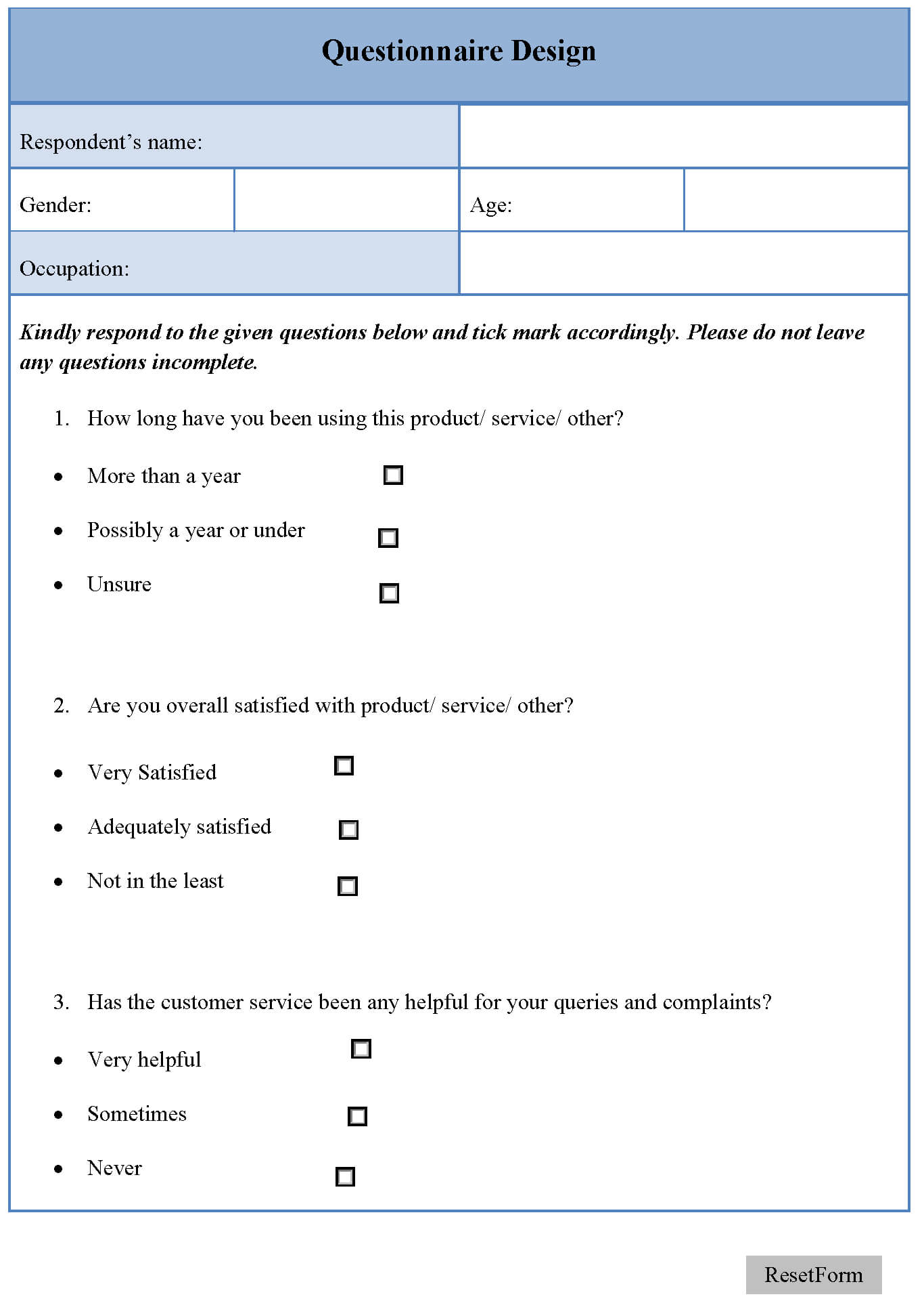 Questionnaire Design Template | Editable Forms Pertaining To Questionnaire Design Template Word