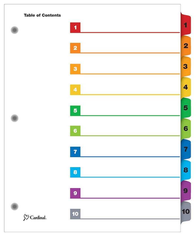 Quickstep® Onestep® Printable Table Of Contents Dividers, 10 Tab,  Multicolor, 24/pk With Blank Table Of Contents Template