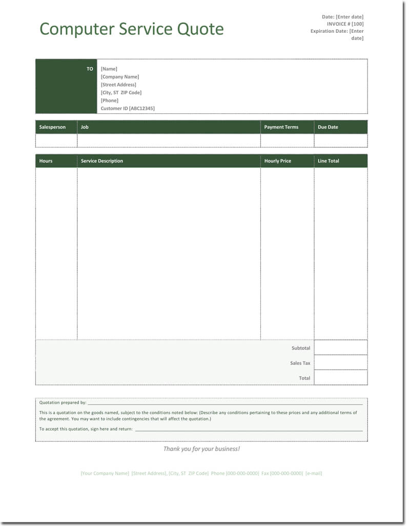 Quotation Templates – Download Free Quotes For Word, Excel Within Work Estimate Template Word