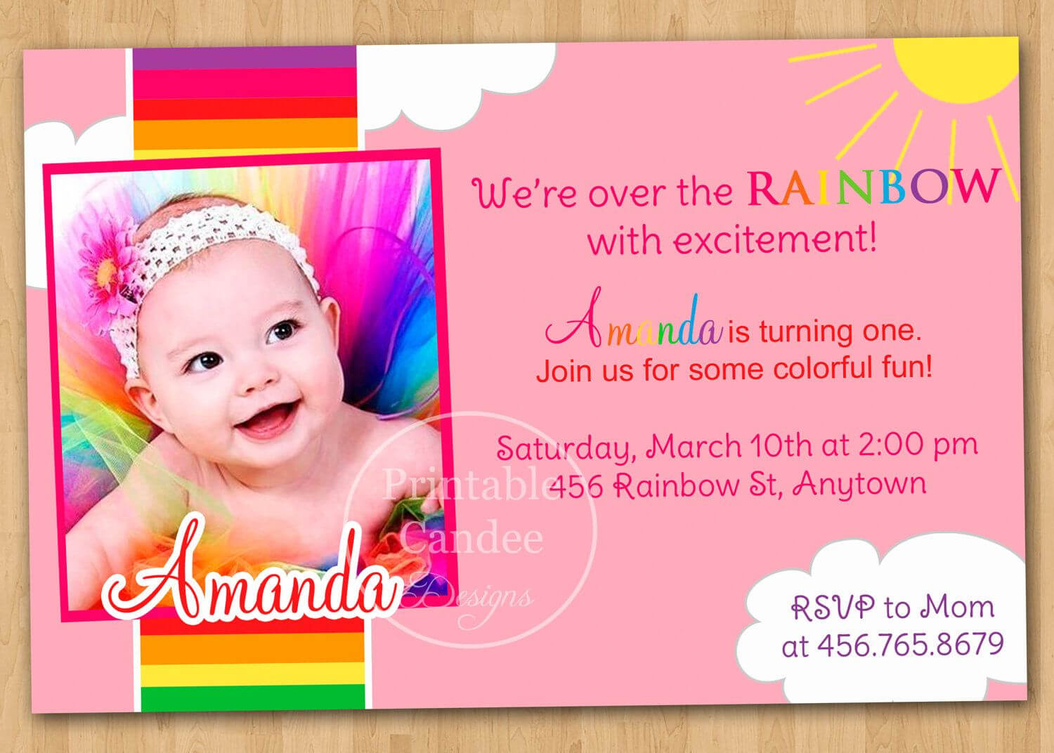 Rainbow First Birthday Invitation Via Etsy. | Online Pertaining To First Birthday Invitation Card Template