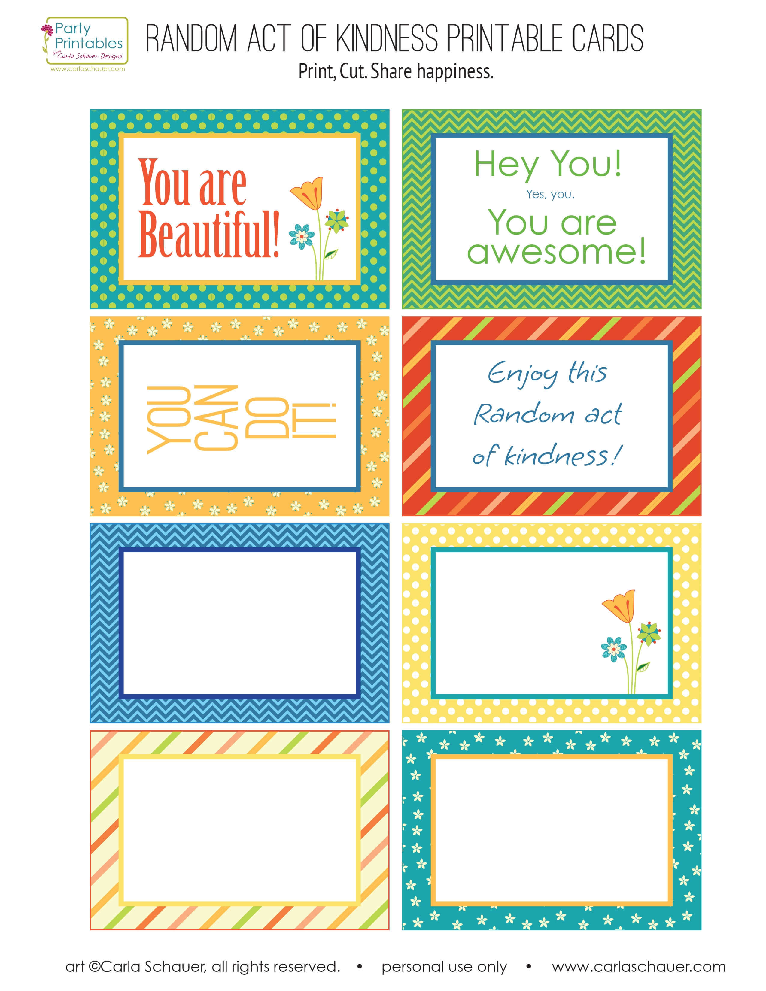 Random Act Of Kindness Free Printables | Carla Schauer Designs Inside Random Acts Of Kindness Cards Templates