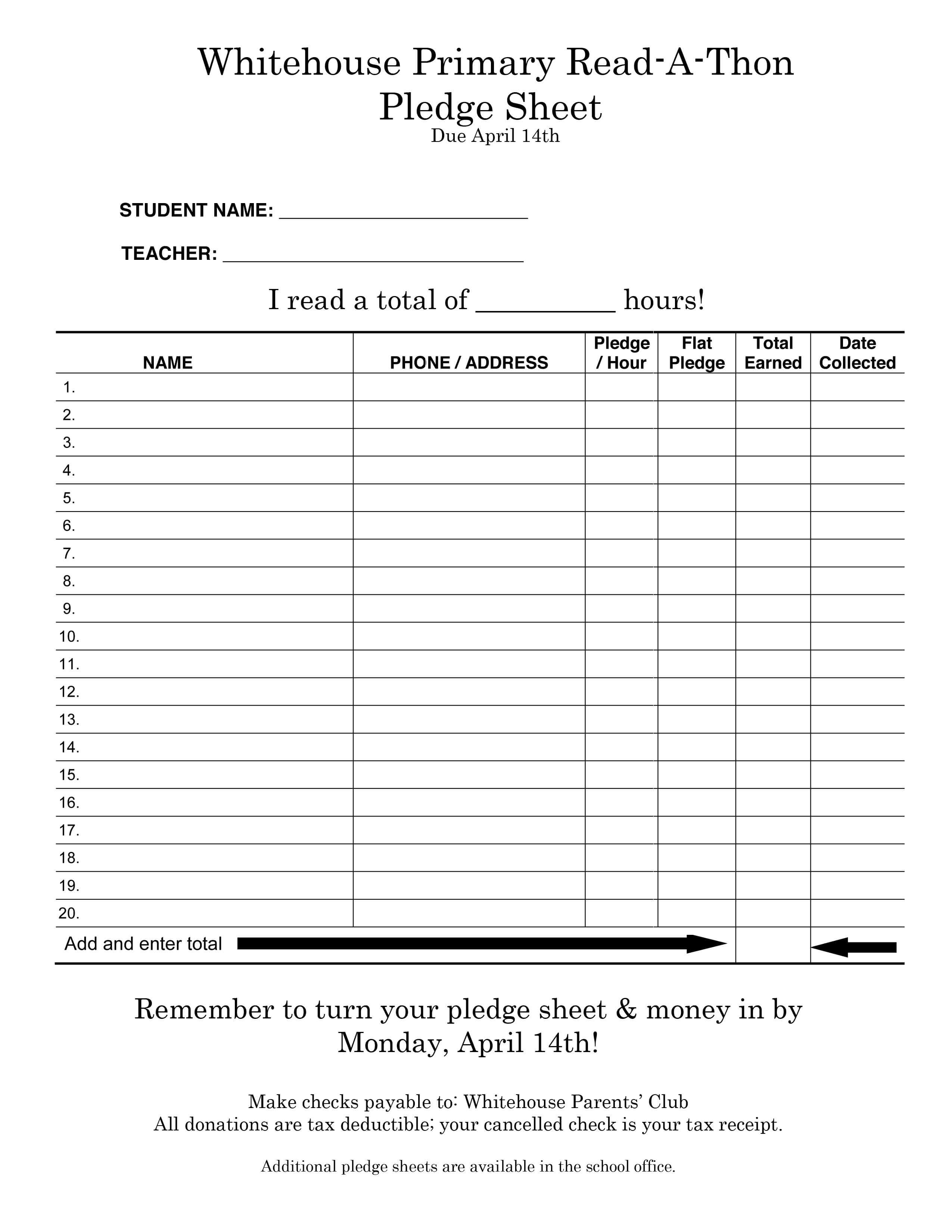 Readathon Sponsorship Form – Google Search | Pta  Read A With Regard To Blank Sponsorship Form Template