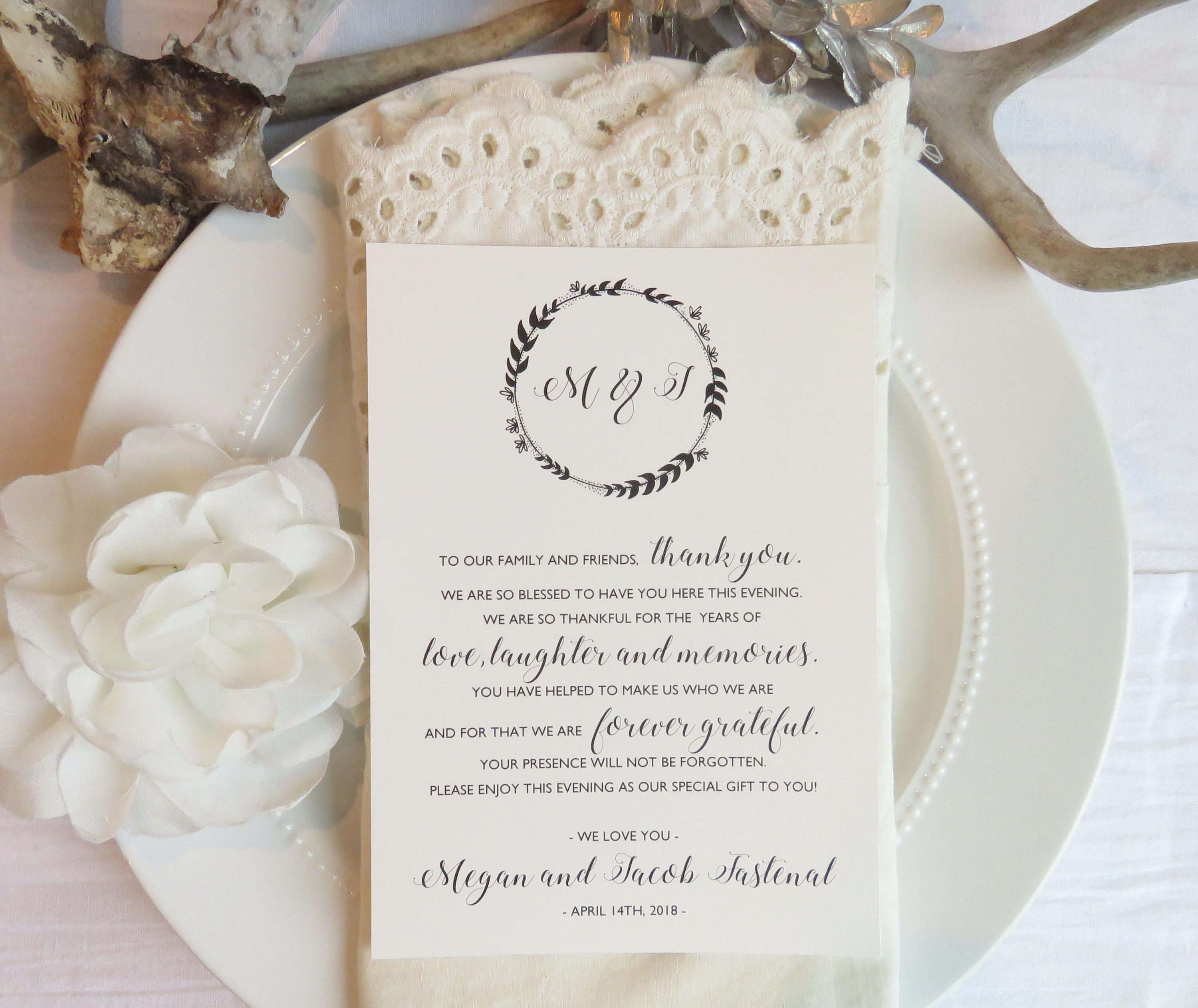 Reception Thank You Card Template | Instant Download Pdf For Template For Wedding Thank You Cards