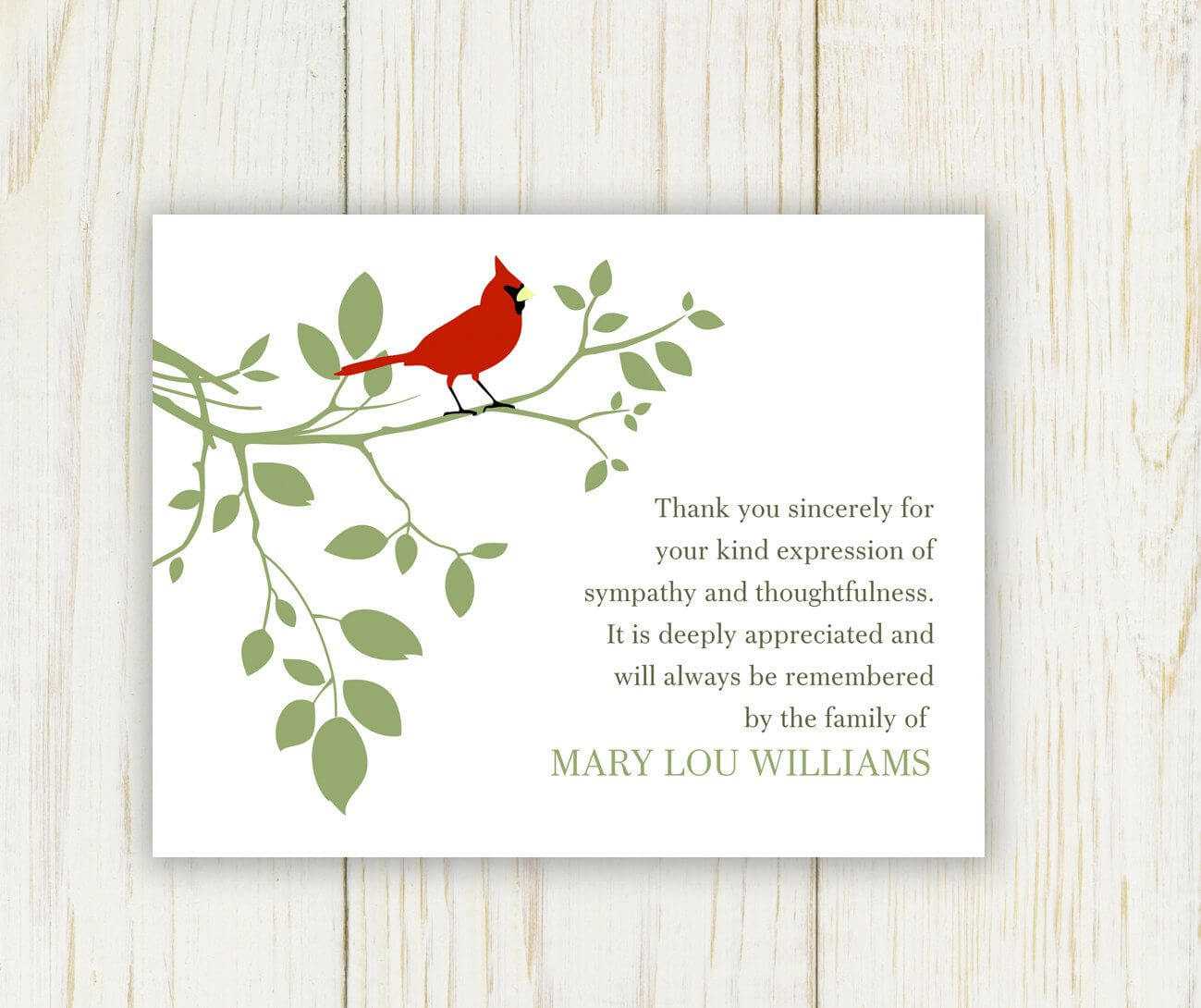 Red Bird Funeral Thank You Card Digital File Sympathy | Neba Inside Sympathy Thank You Card Template