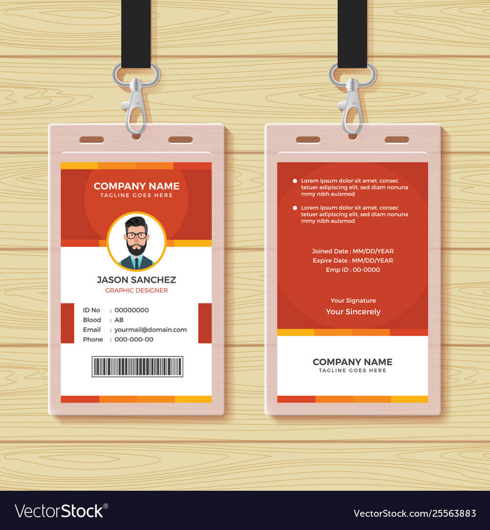 Red Employee Id Card Design Template With Work Id Card Template