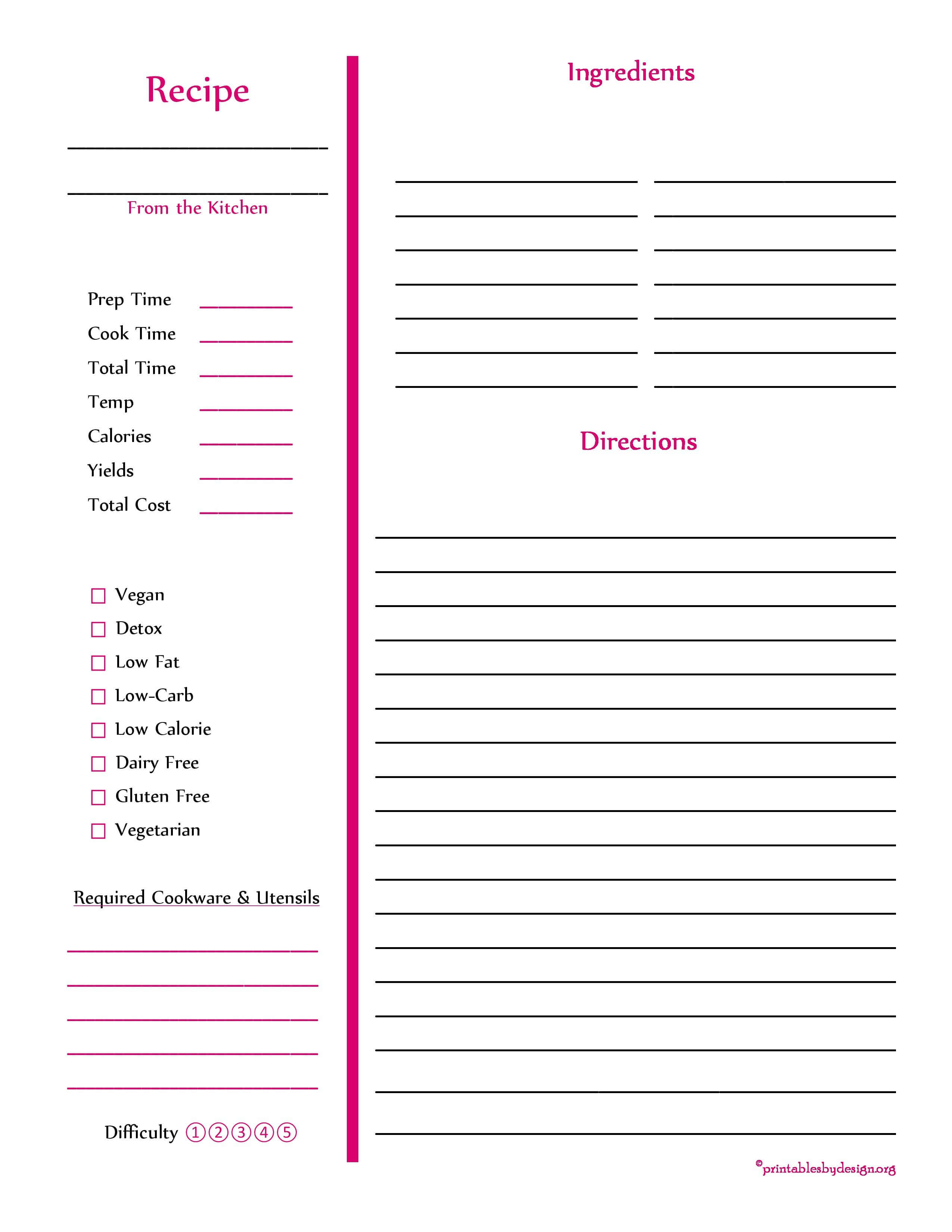 Red Recipe Card – Full Page | Planner Addict | Cookbook Inside Full Page Recipe Template For Word