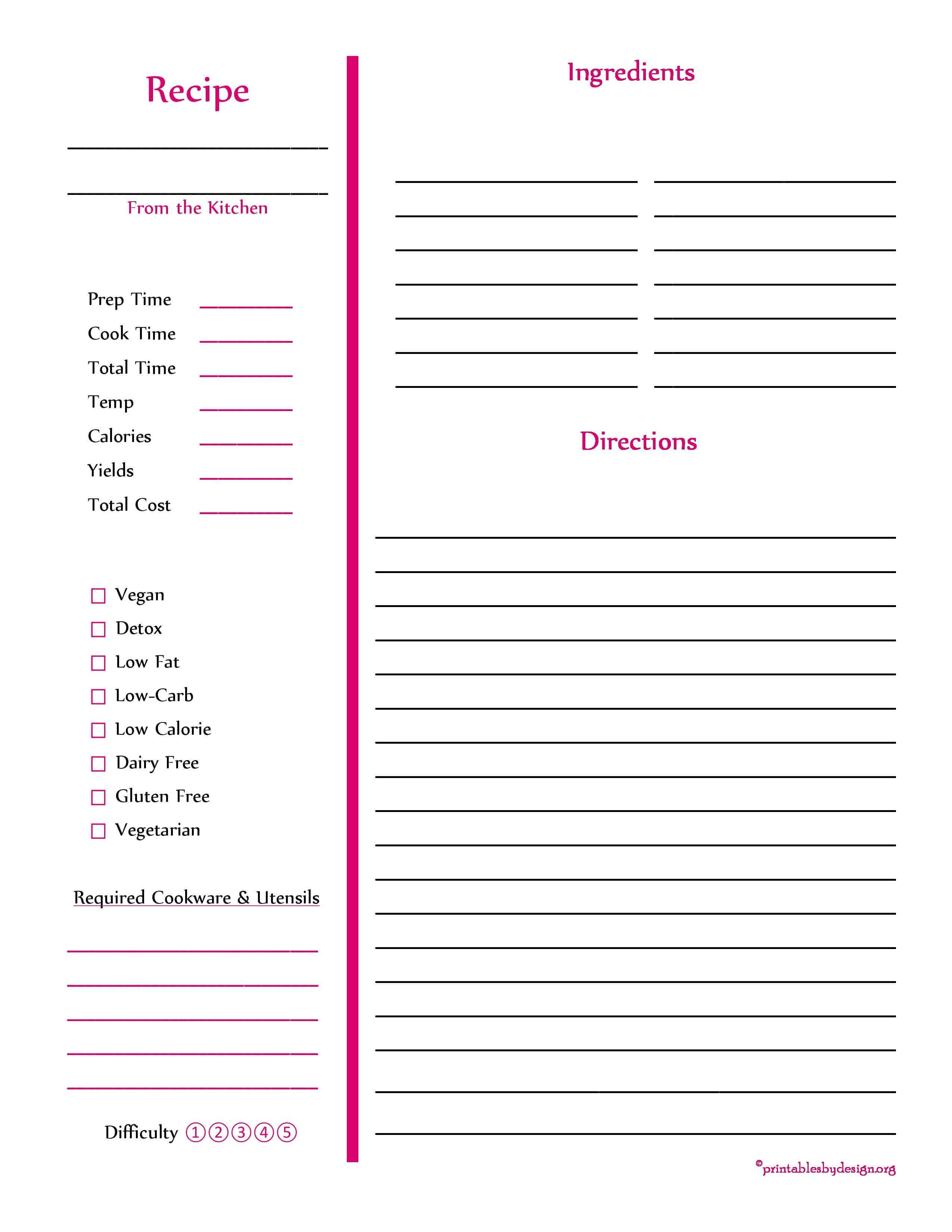 Red Recipe Card – Full Page | Planner Addict | Cookbook Inside Full Page Recipe Template For Word